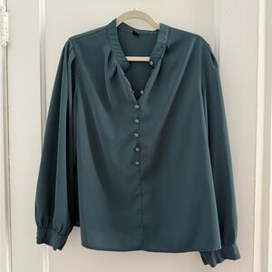 SHEIN Teal Button-Front Blouse